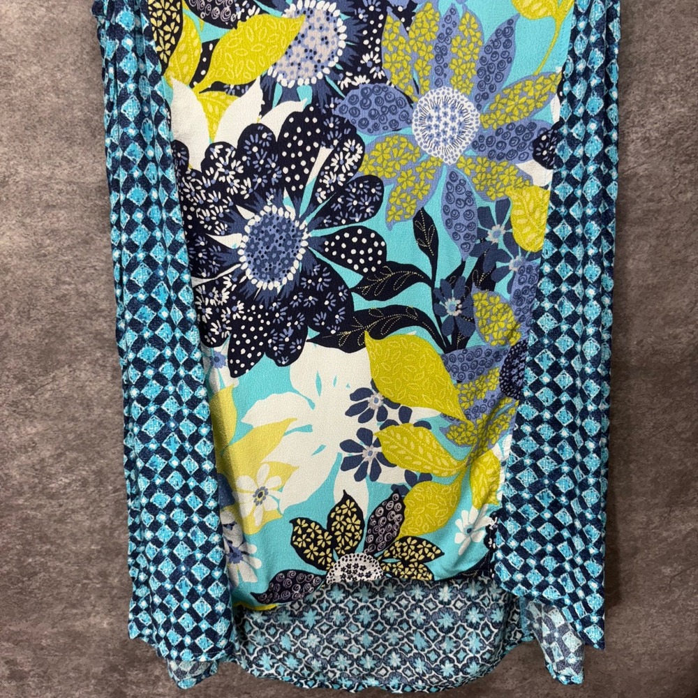 Habitat Blue Floral Geometric Cowl Neck Sleeveless Tunic Top Size S Boho Artsy - Picture 3 of 11
